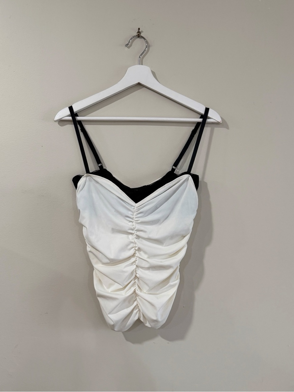 Miaou Women L Cream Black Renzo Ruched Corset Cami Top NWT Y2K Coquette NWT